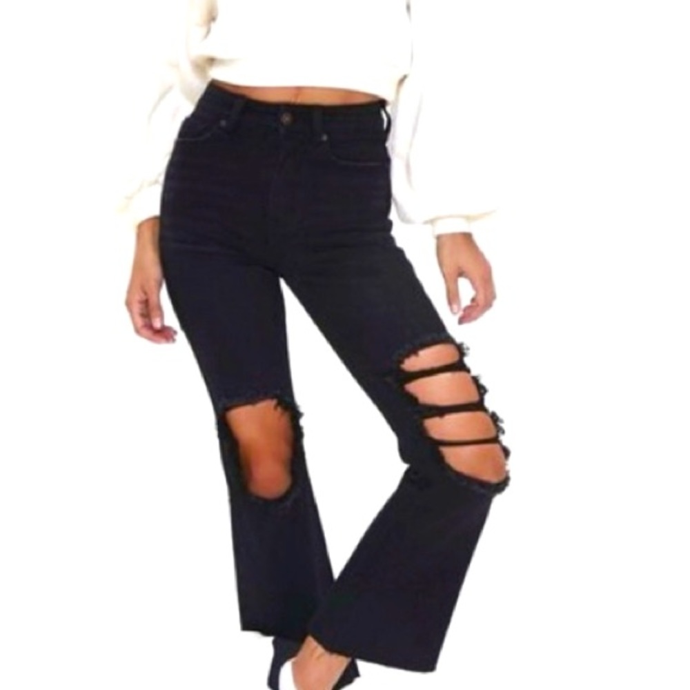 Forever 21 Distressed Flare Ankle Jeans